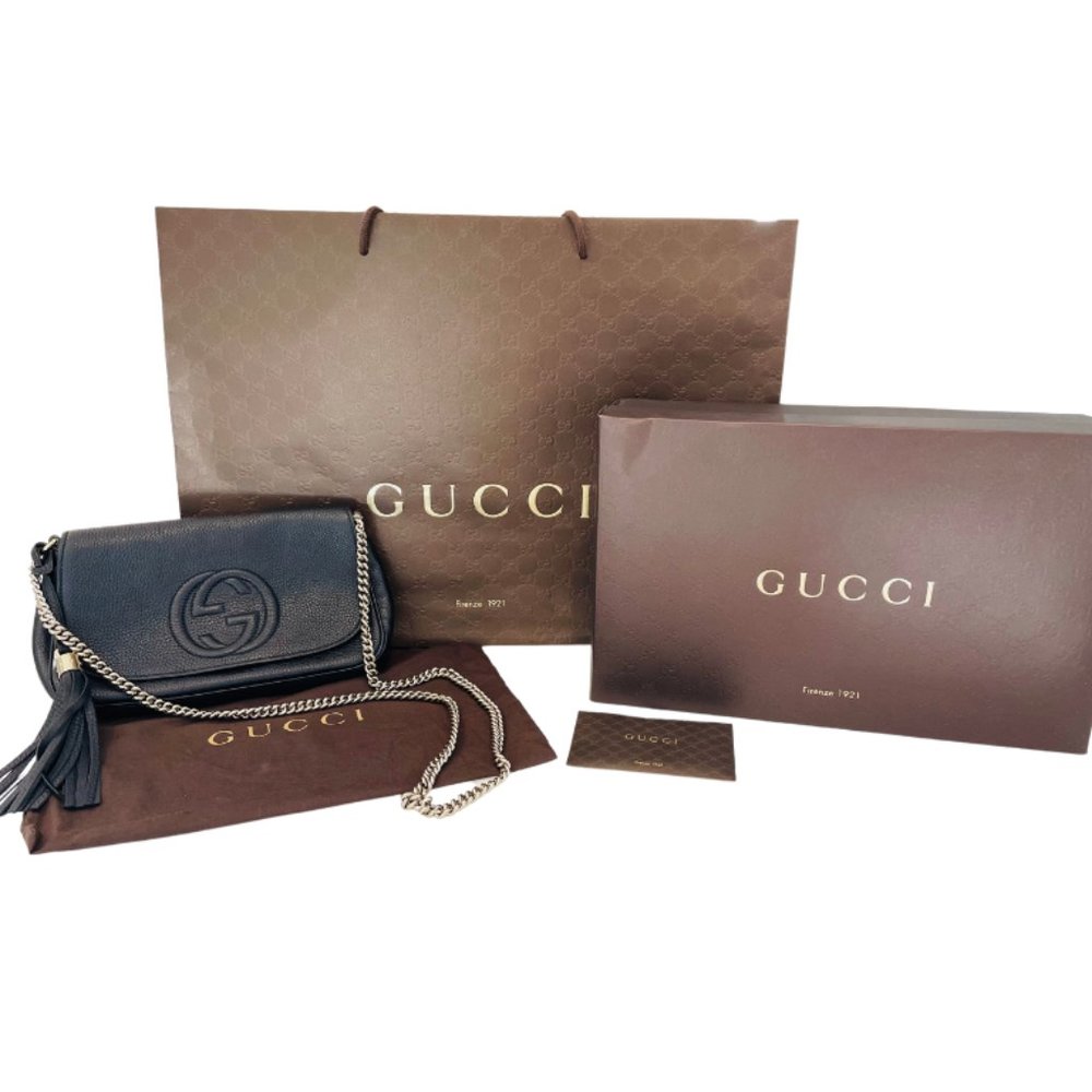 PRISTINE✨ Gucci Leather SoHo (Gold Chain Shoulder Bag, Clutch, Crossbody Purse)